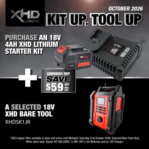 XHD LITHIUM Starter Kit 18V 4Ah with Jobsite Bluetooth Radio 18V