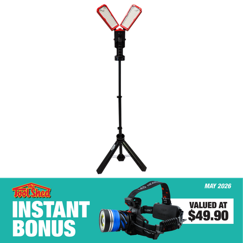 ToolShed LED Floodlight with Tripod 2x 50W with 5W LED Head Lamp