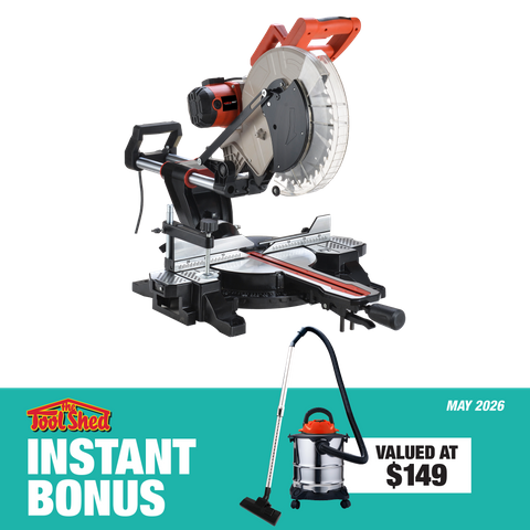 ToolShed Mitre Saw Compound Sliding 305mm 1700W with 1200W Vacuum Cleaner