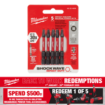 Milwaukee SHOCKWAVE Impact Bits #2 Square 50mm 5pk