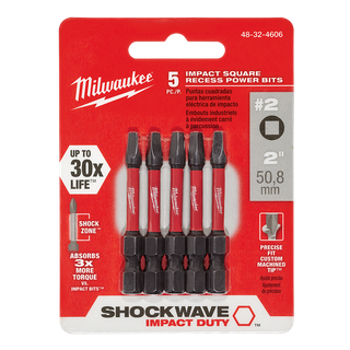 Milwaukee SHOCKWAVE Impact Bits #2 Square 50mm 5pk