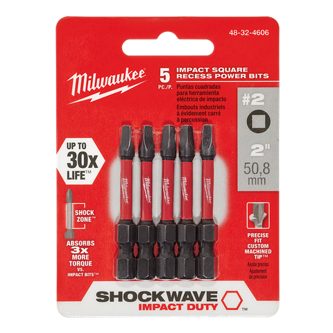 Milwaukee SHOCKWAVE Impact Bits #2 Square 50mm 5pk
