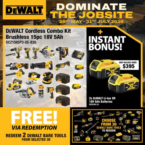 DEWALT Cordless Combo Kit Brushless 15pc 18V 5Ah with BONUS Batteries