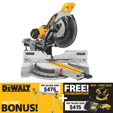 DEWALT Compound Sliding Mitre Saw 305mm with BONUS Saw Stand