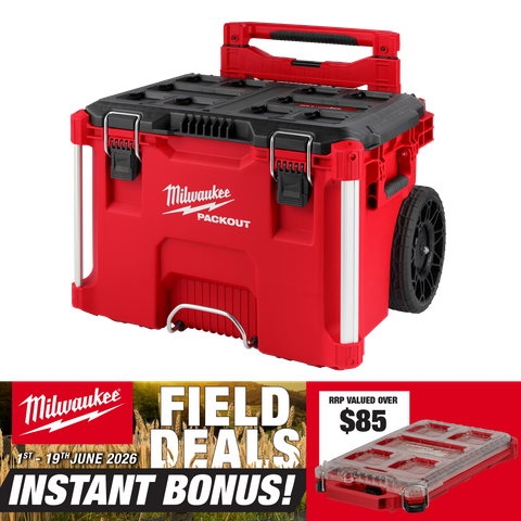 Milwaukee PACKOUT Low Profile Rolling Tool Box with BONUS Organiser