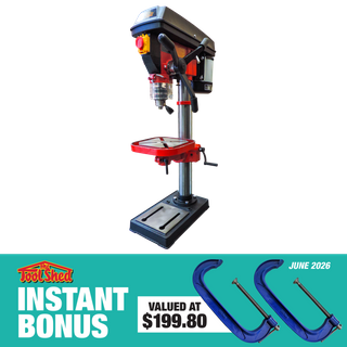 ToolShed Drill Press 20mm Bench Mount 1hp with 2x 250mm Heavy Duty G Clamps