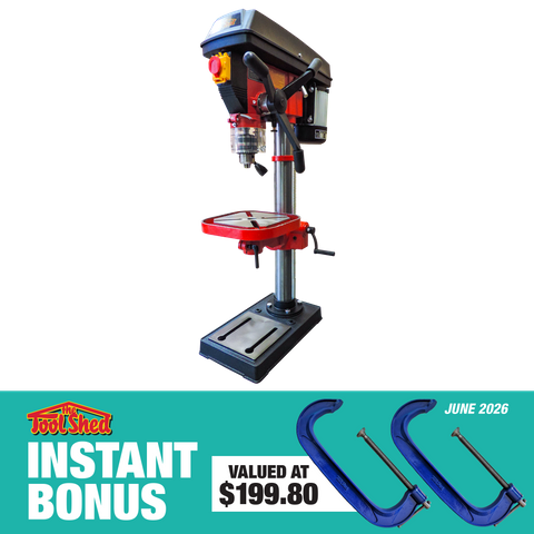 ToolShed Drill Press 20mm Bench Mount 1hp with 2x 250mm Heavy Duty G Clamps