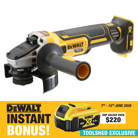 DEWALT Cordless Angle Grinder 125mm Brushless 18v - Bare Tool with 5Ah Battery