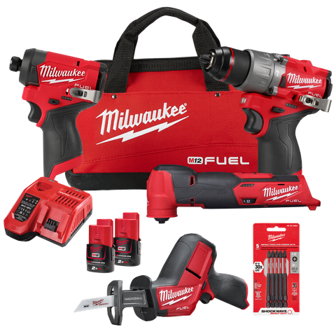 Milwaukee M12 FUEL Cordless Power Pack 4pc 12V 2.5Ah