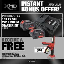 XHD Lithium Starter Kit 18V 2x 5Ah with LED Work Light 18V
