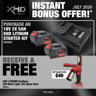 XHD Lithium Starter Kit 18V 2x 5Ah with LED Work Light 18V