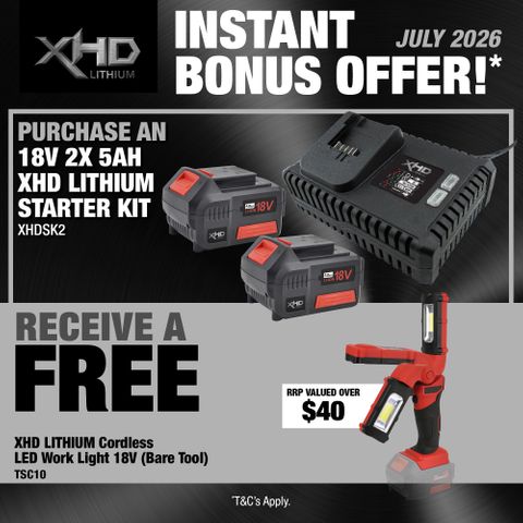 XHD Lithium Starter Kit 18V 2x 5Ah with LED Work Light 18V