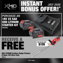 XHD Lithium Starter Kit 18V 2x 5Ah with Hedge Trimmer 610mm 18V
