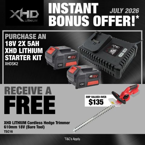 XHD Lithium Starter Kit 18V 2x 5Ah with Hedge Trimmer 610mm 18V