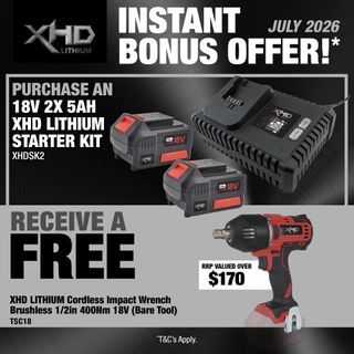 XHD Lithium Starter Kit 18V 2x 5Ah with Impact Wrench Brushless 1/2in 400Nm 18V
