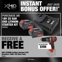 XHD Lithium Starter Kit 18V 2x 5Ah with Hammer Drill Brushless 70Nm 18V
