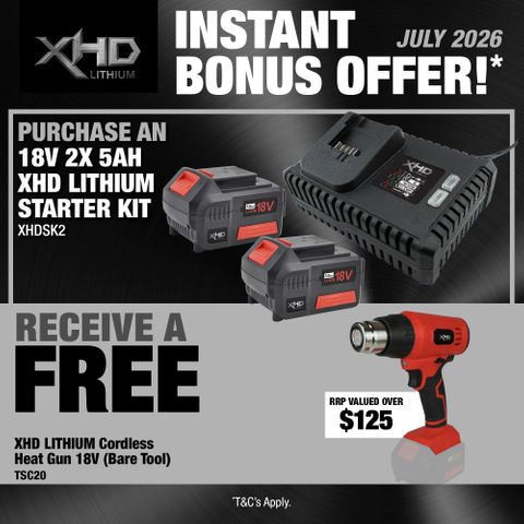 XHD Lithium Starter Kit 18V 2x 5Ah with Heat Gun 18V