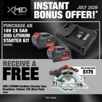 XHD Lithium Starter Kit 18V 2x 5Ah with Circular Saw Brushless 184mm 18V