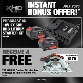 XHD Lithium Starter Kit 18V 2x 5Ah with Circular Saw Brushless 184mm 18V
