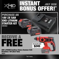 XHD Lithium Starter Kit 18V 2x 5Ah with Rotary Hammer Drill Brushless 18V