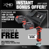 XHD Lithium Starter Kit 18V 2x 5Ah with Router Trimmer 18V
