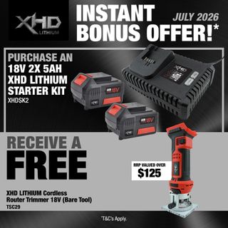 XHD Lithium Starter Kit 18V 2x 5Ah with Router Trimmer 18V