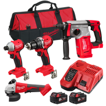 Milwaukee M18 Cordless Power Pack 4pc Kit 18V 5Ah