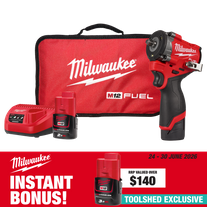 Milwaukee M12 FUEL Impact Wrench Stubby Gen2 3/8in 12v 2Ah with Bonus Battery