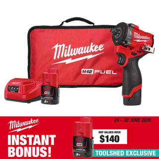 Milwaukee M12 FUEL Impact Wrench Stubby Gen2 1/2in 12V 2Ah with Bonus Battery