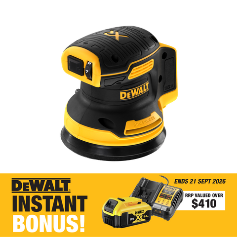 DEWALT Cordless Random Orbital Sander 125mm 18V with BONUS Battery and Charger