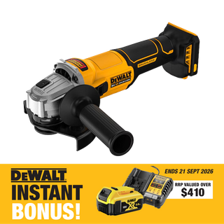 DEWALT Cordless Angle Grinder 125mm Brushless Slide Switch XR 18V with BONUS