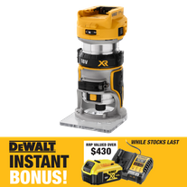 DEWALT Cordless Trimmer Router 18V with BONUS Battery and Charger