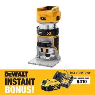 DEWALT Cordless Trimmer Router 18V with BONUS Battery and Charger