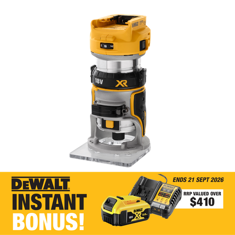 DEWALT Cordless Trimmer Router 18V with BONUS Battery and Charger