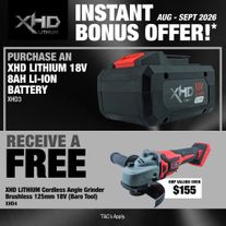 XHD LITHIUM Cordless Battery 8Ah with Angle Grinder Brushless 125mm 18V