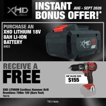 XHD LITHIUM Cordless Battery 8Ah with Hammer Drill Brushless 70Nm 2sp 18V