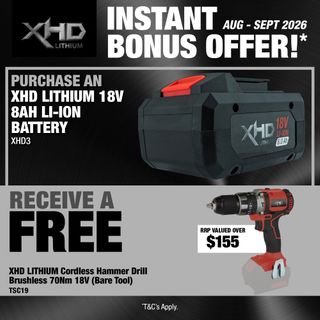 XHD LITHIUM Cordless Battery 8Ah with Hammer Drill Brushless 70Nm 2sp 18V