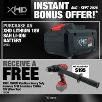 XHD LITHIUM Cordless Battery 8Ah with Heavy Duty Hammer Drill Brushless 150Nm