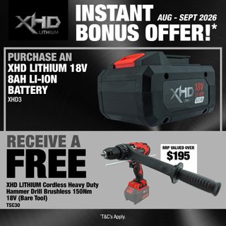 XHD LITHIUM Cordless Battery 8Ah with Heavy Duty Hammer Drill Brushless 150Nm