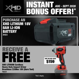 XHD LITHIUM Cordless Battery 8Ah with Heavy Duty Impact Driver Brushless 220Nm