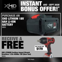 XHD LITHIUM Cordless Battery 8Ah with Impact Wrench Brushless 1/2in 400Nm 18V