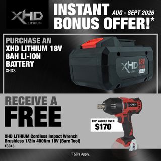 XHD LITHIUM Cordless Battery 8Ah with Impact Wrench Brushless 1/2in 400Nm 18V