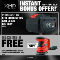 XHD LITHIUM Cordless Battery 8Ah with Orbital Sander 125mm 18V