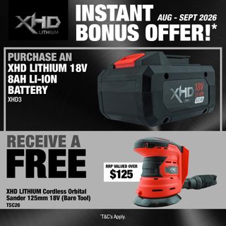 XHD LITHIUM Cordless Battery 8Ah with Orbital Sander 125mm 18V