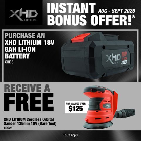 XHD LITHIUM Cordless Battery 8Ah with Orbital Sander 125mm 18V