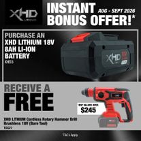 XHD LITHIUM Cordless Battery 8Ah with Rotary Hammer Drill Brushless 18V