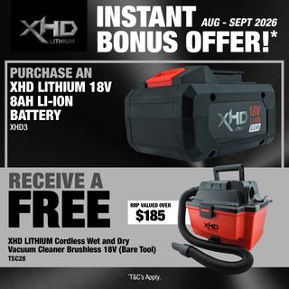XHD LITHIUM Cordless Battery 8Ah with Wet and Dry Vacuum Cleaner Brushless 18V