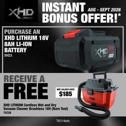 XHD LITHIUM Cordless Battery 8Ah with Wet and Dry Vacuum Cleaner Brushless 18V