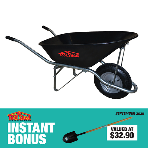ToolShed Wheelbarrow 72L Steel Tray with Shovel