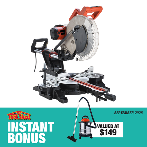 ToolShed Mitre Saw Compound Sliding 305mm 1700W with 1200W Vacuum Cleaner